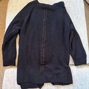 Women's Black Open-Knit Long Sweater